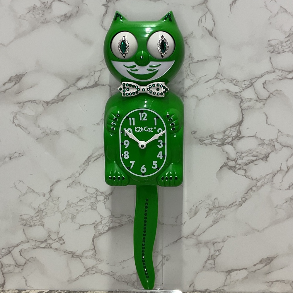 RARE Jeweled Classic Green Kit Kat Cat Klock Clock - Picture 2 of 6